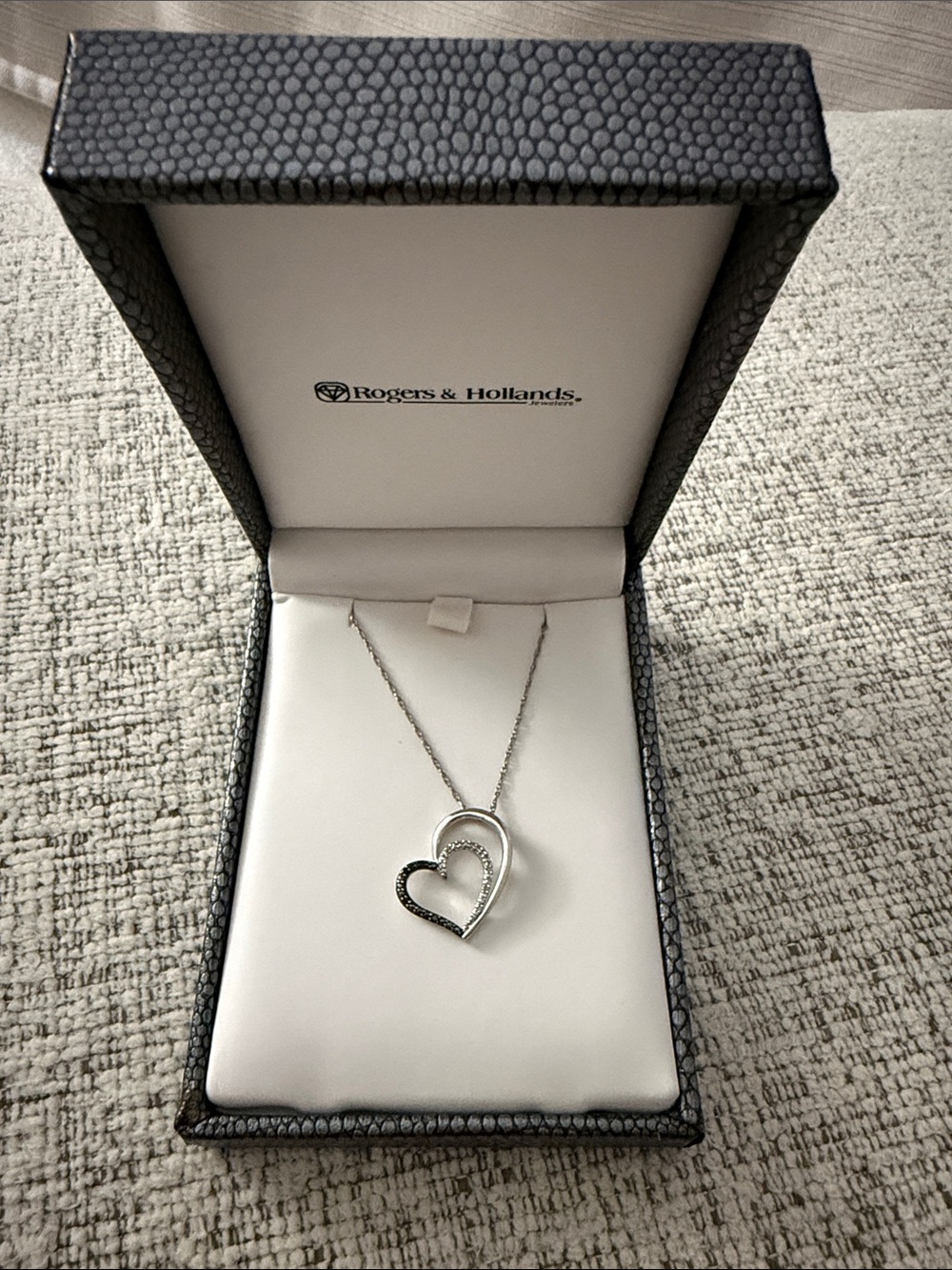 Silver Double Heart Necklace with Sparkling Accents